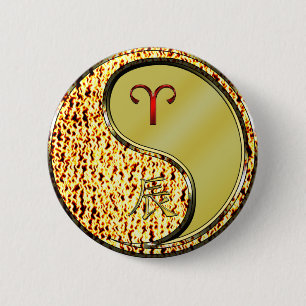 Badge Rond 5 Cm Bélier & Dragon de Métal