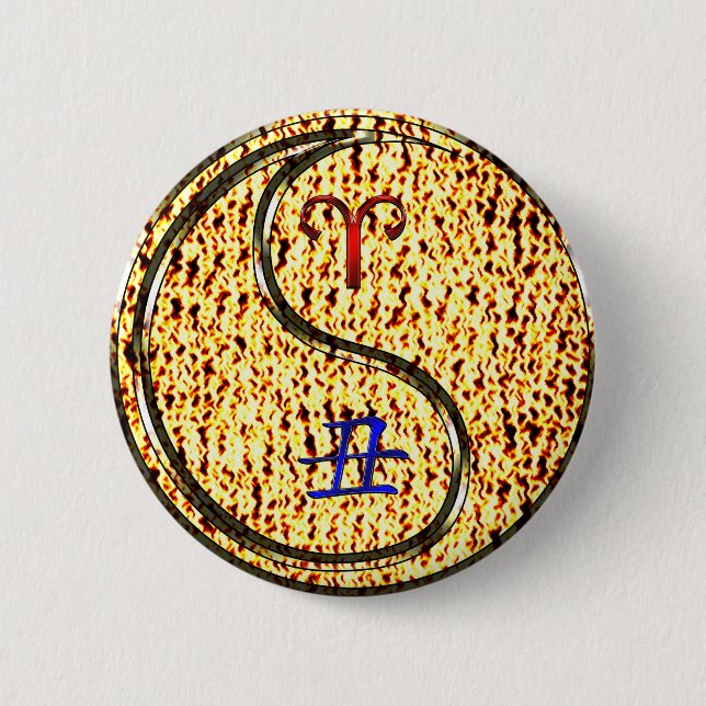 Badge Rond 5 Cm Béliers et sapins (Devant)