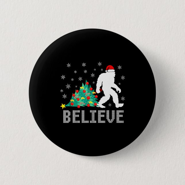 Badge Rond 5 Cm Believe Bigfoot Sasquatch Santa Reindeer Christmas (Devant)