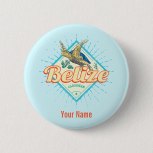 Badge Rond 5 Cm Belize Caribbean Retro Turtle Souvenir Vintage