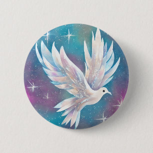 Badge Rond 5 Cm Belle colombe blanche Parties scintillant blanche