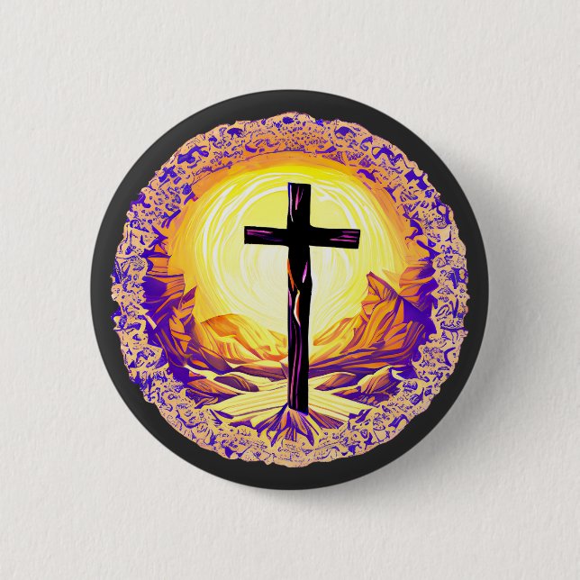 Badge Rond 5 Cm Belle Croix chrétienne détaillée (Devant)