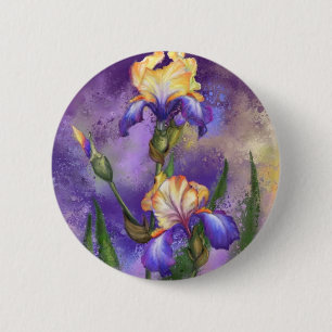 Badge Rond 5 Cm Belle Fleur Iris - Aquarelle Peinture