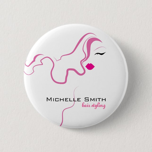Badge Rond 5 Cm Belle icône fille cheveux rose coiffure marque (Devant)