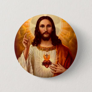 Badge Rond 5 Cm Belle image religieuse Sacré Coeur de Jésus