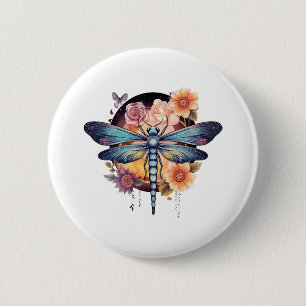 Badge Rond 5 Cm Belle libellule