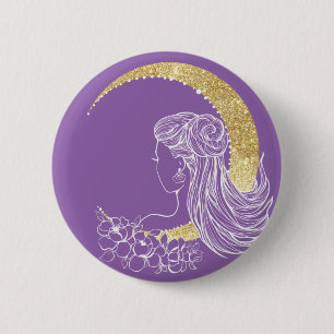 Badge Rond 5 Cm Belle lune fleurs femme parties scintillant illust