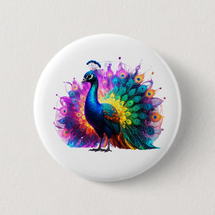 Badge Rond 5 Cm Belle Peacock Art coloré