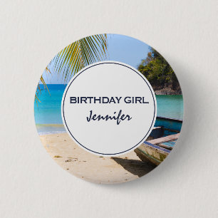 Badge Rond 5 Cm Belle Plage Tropicale & Rowboat Anniversaire Fille
