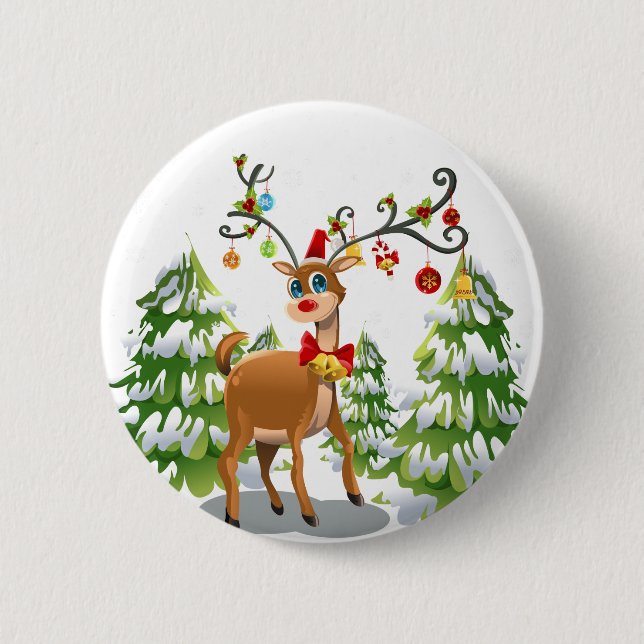 Badge Rond 5 Cm Belle renne dans la neige (Devant)