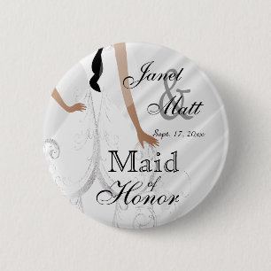 Badge Rond 5 Cm Belle robe nuptiale sur satin blanc