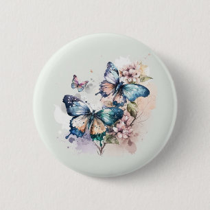 Badge Rond 5 Cm Belles papillons et fleurs