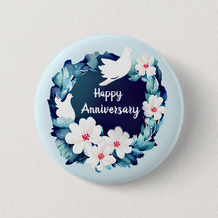 Badge Rond 5 Cm Belles tourterelles blanches