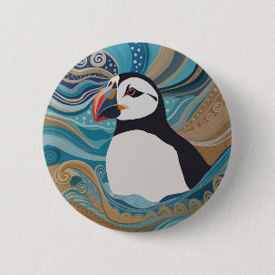 Badge Rond 5 Cm Belles vagues océaniques de Puffin Atlantique