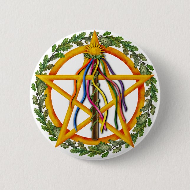 Badge Rond 5 Cm Beltane Star Wiccan Holiday Maypole (Devant)