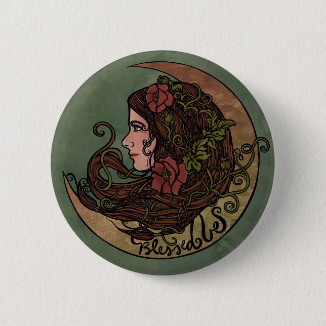 Badge Rond 5 Cm Béni Soit La Déesse Lune Art Pagan (Devant)