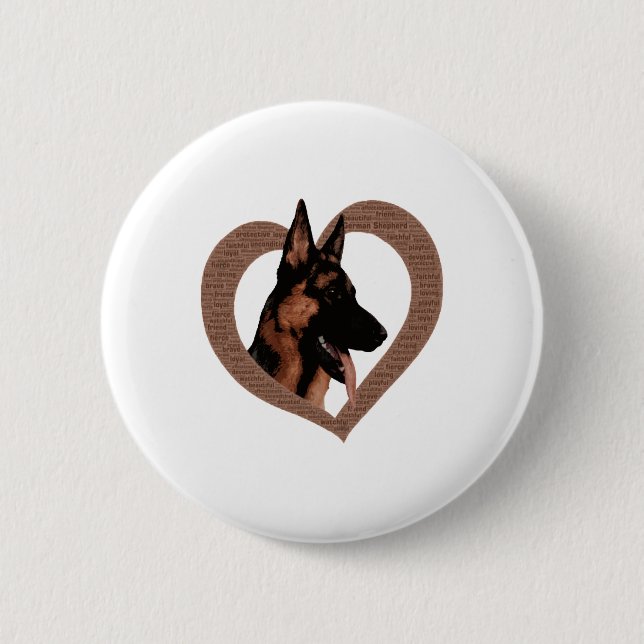 Badge Rond 5 Cm Berger allemand avec le coeur en forme de mot art (Devant)