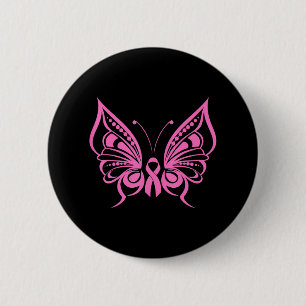 Badge Rond 5 Cm Beurre rose ruban mou Cancer du sein