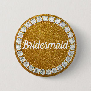 Badge Rond 5 Cm Bg de strass doré de Bridesmaid