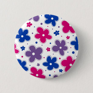 Badge Rond 5 Cm Bi Bisexual Fierté Fleurs Doodle Rose Bleu Violet