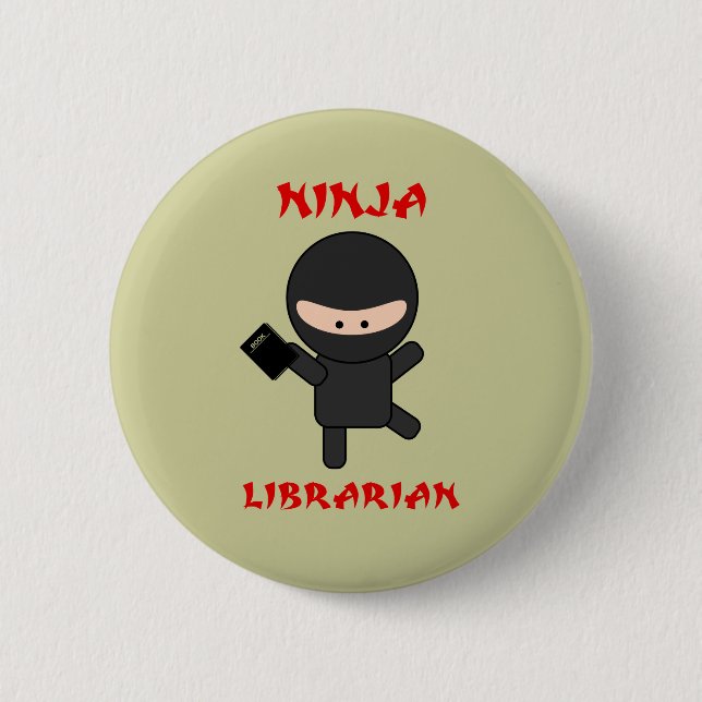 Badge Rond 5 Cm Bibliothécaire de Ninja avec le livre (Devant)