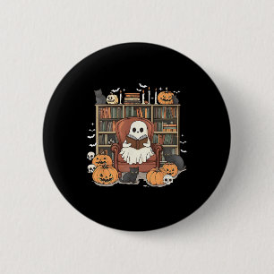 Badge Rond 5 Cm Bibliothèque fantôme Halloween Livre Lecture Livre