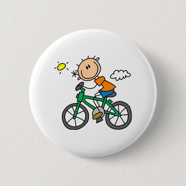 Badge Rond 5 Cm Bicyclette d'équitation de garçon de bâton (Devant)