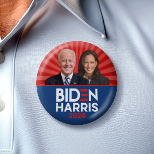 Badge Rond 5 Cm Biden Harris Photo - 2024 étoile - Bleu Bleu Blanc