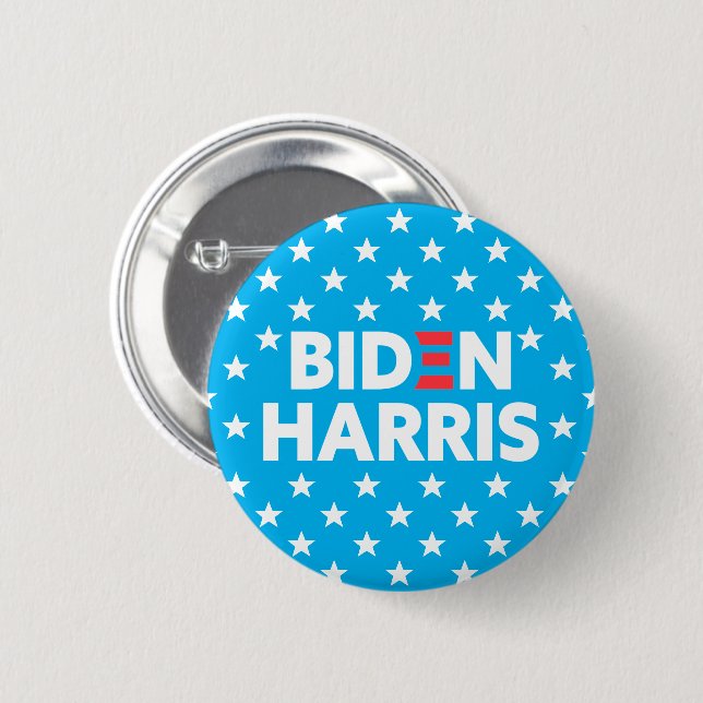 Badge Rond 5 Cm Biden / Harris White Stars Motif Blue (Devant & derrière)