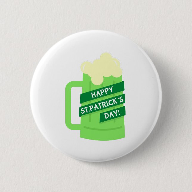 Badge Rond 5 Cm bière verte heureuse (Devant)