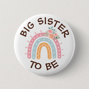 Badge Rond 5 Cm Big Soeur à être Baby shower Bouton Arc-en-ciel