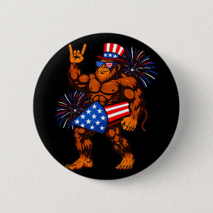 Badge Rond 5 Cm Bigfoot feu d'artifice drapeau américain sasquatch