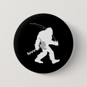 Badge Rond 5 Cm Bigfoot Pêche Glace Yeti Pêcheur Avec Forage Un