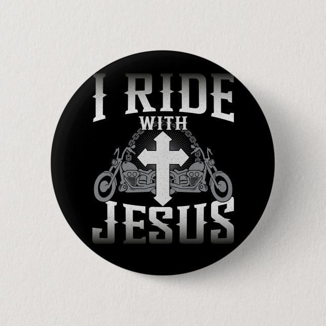 Badge Rond 5 Cm Biker Je Marche Avec Jesus Faith (Devant)