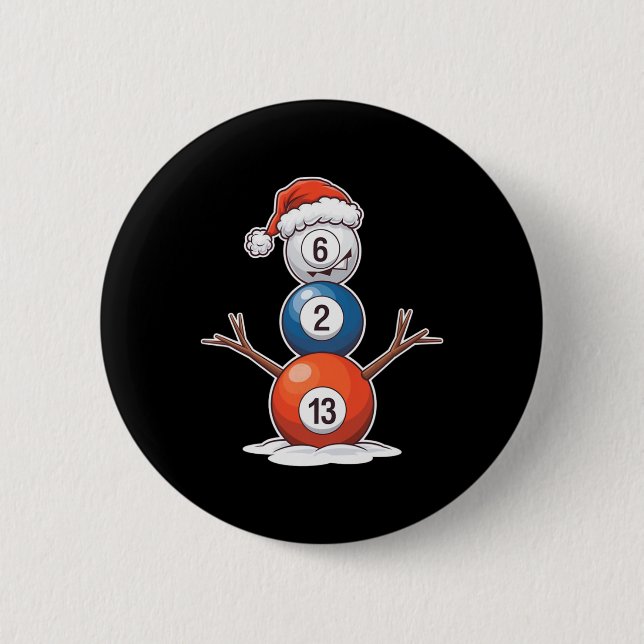 Badge Rond 5 Cm Billard Noël Snowman Avec Table De Billard (Devant)