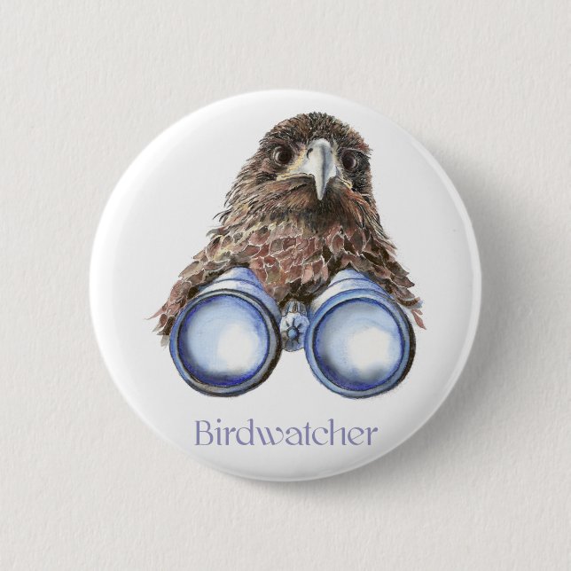Badge Rond 5 Cm Birdwatcher Hawk Oiseau vous observant Humour (Devant)