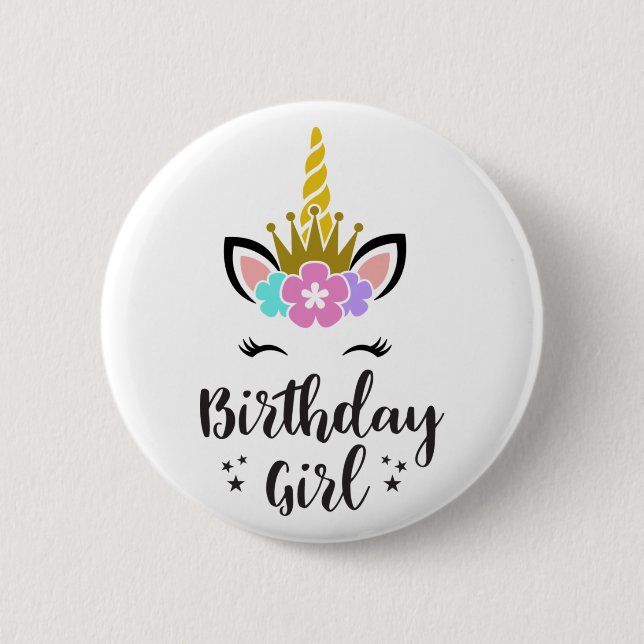Badge Rond 5 Cm Birthday Girl Unicorn (Devant)