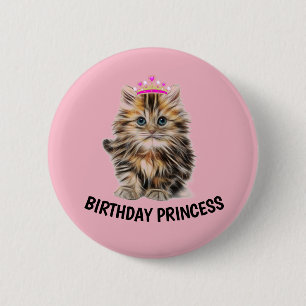 BADGE ROND 5 CM BIRTHDAY PRINCESS CHAT BOUTONS
