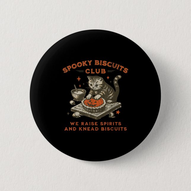 Badge Rond 5 Cm Biscuits Club éffrayant Chat, Biscuits d'Halloween (Devant)