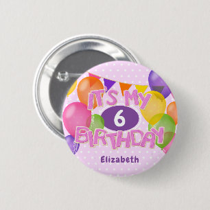 Badge Rond 5 Cm biscuits gelés roses avec ballons c'est mon annive