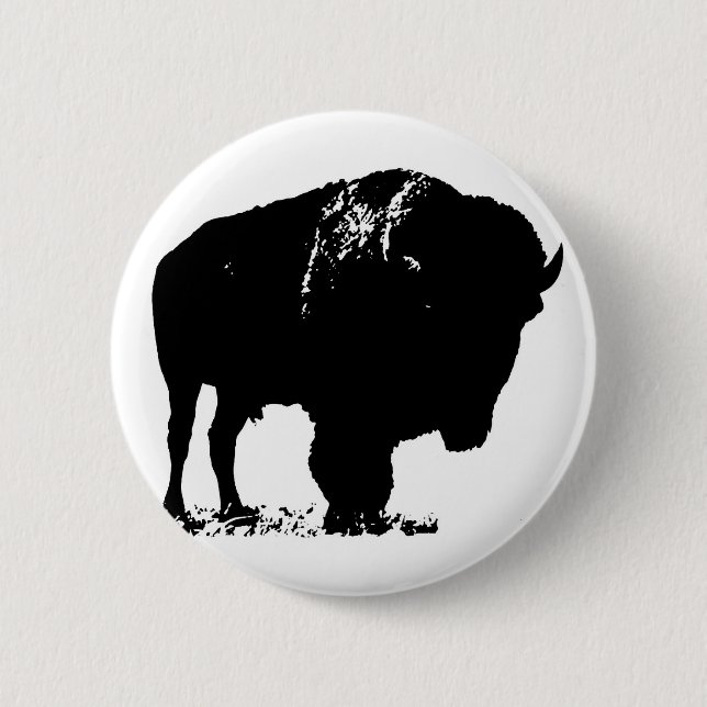 Badge Rond 5 Cm Bison de bison noir et blanc Pop Art (Devant)