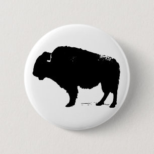 Badge Rond 5 Cm Bison de Buffalo Art noir et blanc