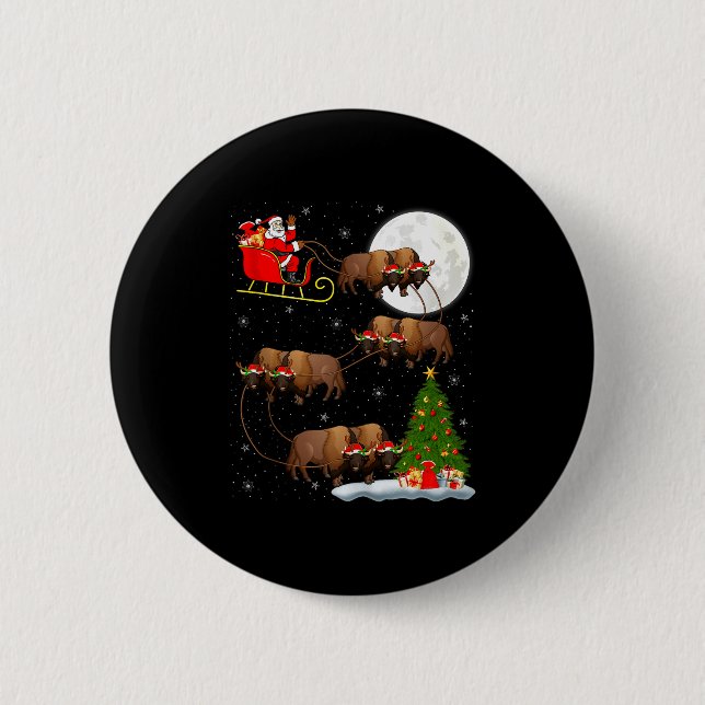 Badge Rond 5 Cm Bison Santa Sleigh Flying Funny Magical Christmas  (Devant)
