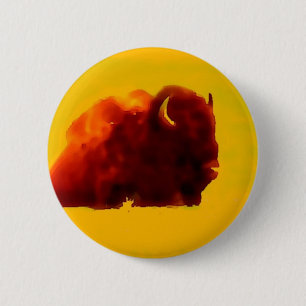 Badge Rond 5 Cm Bison se reposant