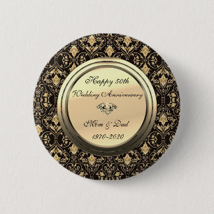 Badge Rond 5 Cm Black 50th Mariage Anniversaire des perles élégant