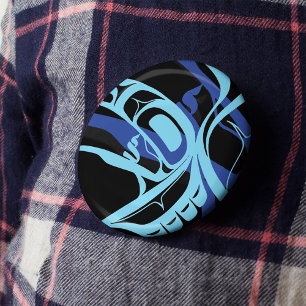 Badge Rond 5 Cm Black Blue Haida Eagle Thunder Bird Art autochtone