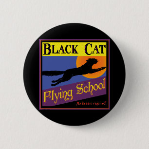 Badge Rond 5 Cm Black Cat Flying School Vintage Halloween Art
