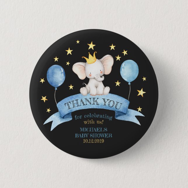 Badge Rond 5 Cm black chalk elephant baby shower celebration (Devant)