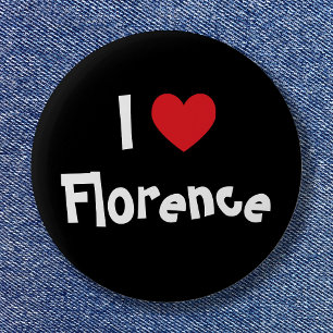Badge Rond 5 Cm Black White and Red Heart I Love Florence