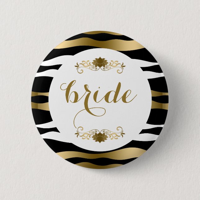 Badge Rond 5 Cm Black & White Gold Abstrait Zebra Stripes (Devant)